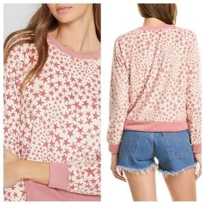 New! L*Space Hayes pullover cream and pink star print crewneck nwt 30776